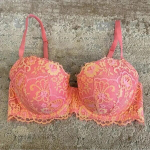 Victoria's Secret Dream Angels Crossdye Lace Demi Bra Coral Pink: 34D